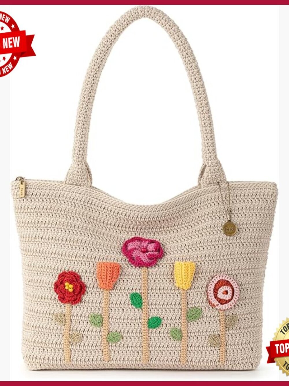 Hand Crochet Tote Bag with Zipper Pockets, Recycled Materials, Everyday Carryall